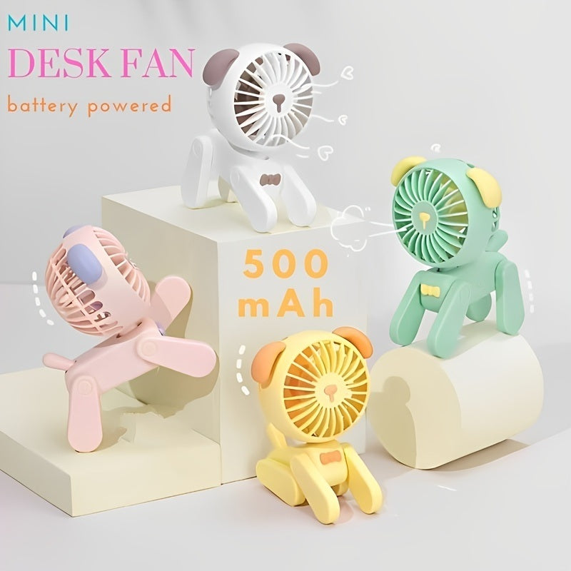 1PC Deer/Dog Portable Handheld Battery Powered Fan; 500mAh USB Rechargeable Battery Operated Fan Desk Fan Mini Small Fan