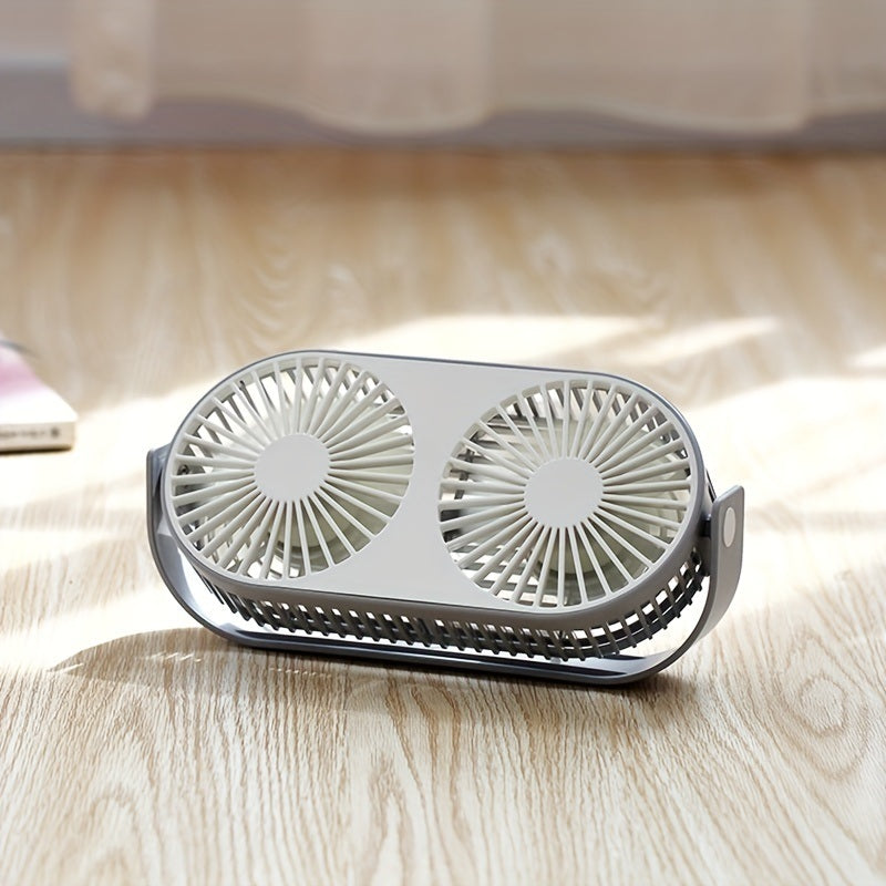 1pc USB Desk Fan; 3 Speeds Portable Personal Desktop Table Fan; Double Head And Double Leaf Fan For Indoor; Bedroom And Home Office Use