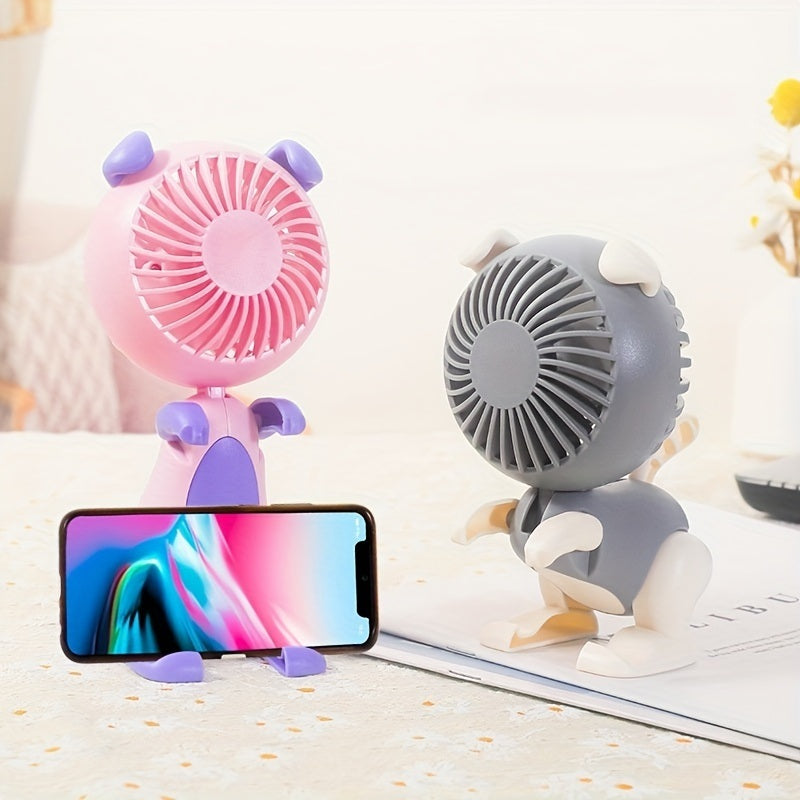 1pc Mini Dog Portable Handheld Battery Operated Fan Desk Fan; USB Rechargeable Battery Operated Fan; 3 Speeds Silent Desk Fan Mini Small Fan