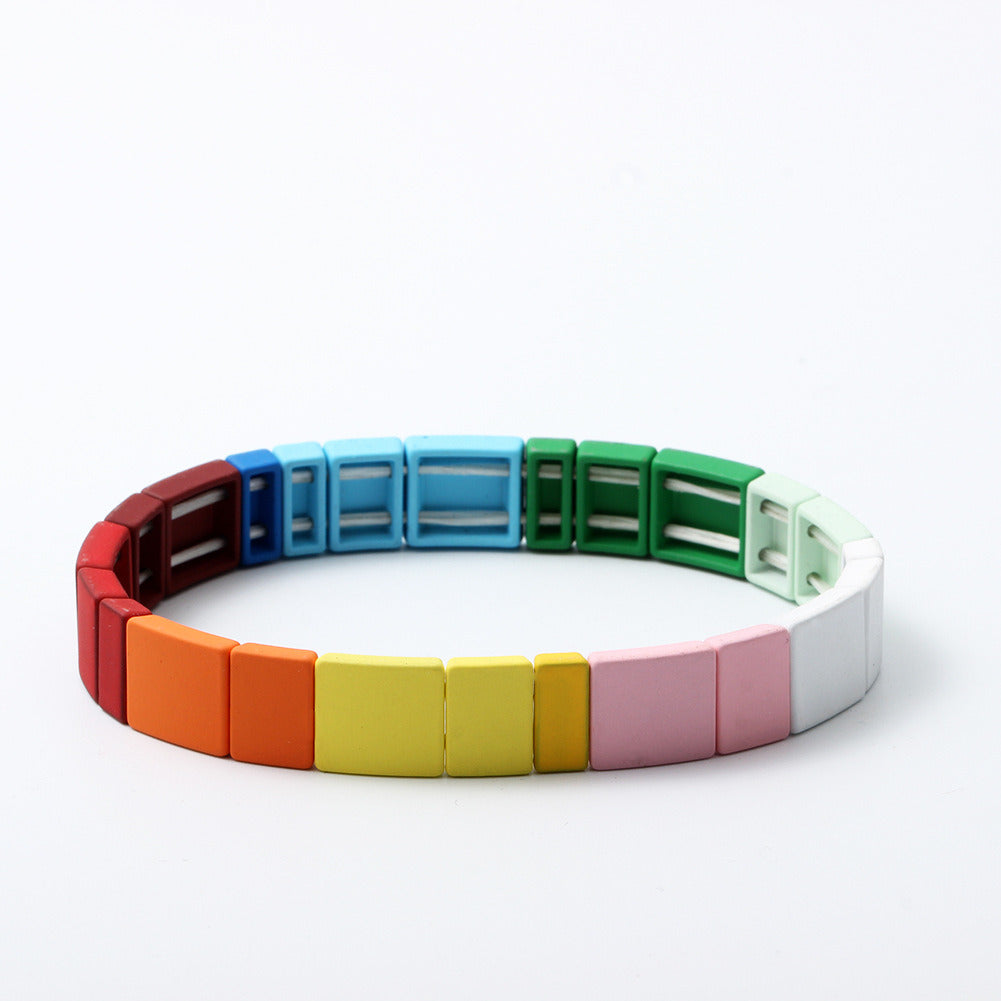 Paint Rainbow Bracelet Bohemian Style Enamel Geometric Bracelet Square Bracelet Women