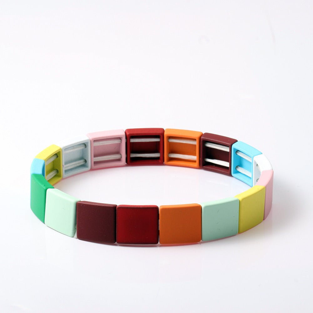 Paint Rainbow Bracelet Bohemian Style Enamel Geometric Bracelet Square Bracelet Women