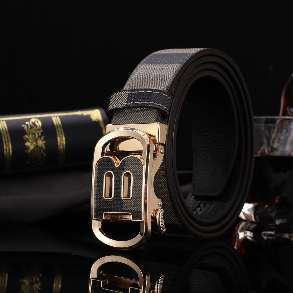 New Men's Plaid Trendy Durable Strong Alloy Belt