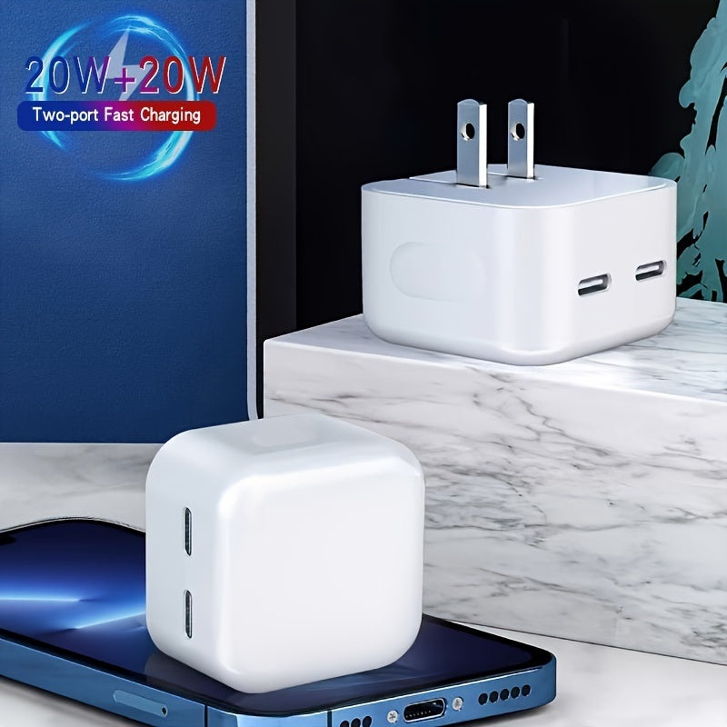 1pc PD 20w+20w Double C Quick Charging Charger For IPhone; Android And Type-c Phones