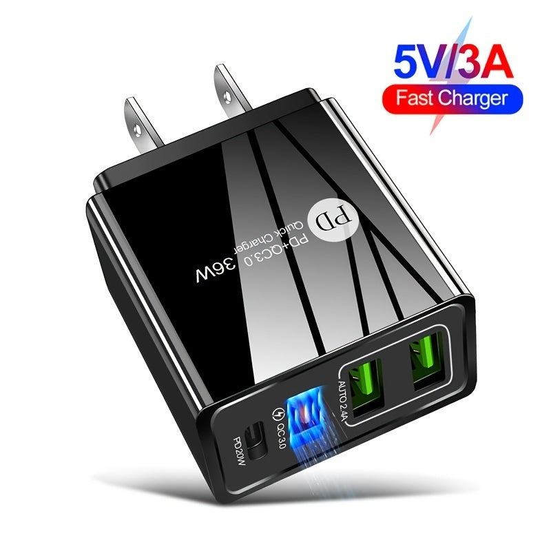 36W PD20W EU/US/UK Plug 4USB Charger Quick Charge 3.0 For Phone Adapter For Huawei IPhone Portable Wall Mobile Charger Fast Charger