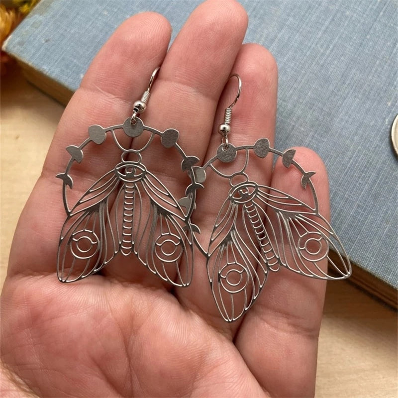 Moon Phase Cutout Textured Moth Earrings Women Fashion Earrings Party Jewelry Gifts