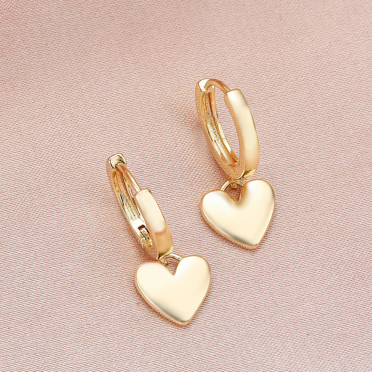 14K Gold Plated Heart Drop Earrings For Women Cute Jewelry 1Pair