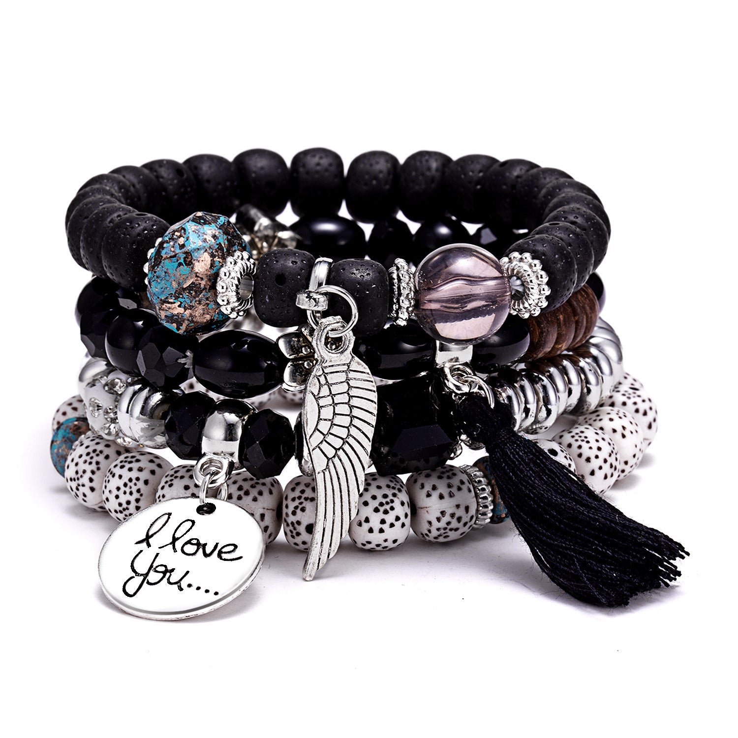 4pcs Multi-layer Crystal New Release Tassel Leaf Alloy Beaded Bracelet