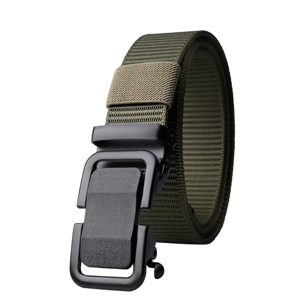 Men's Belt Automatic Metal Buckle Nylon Canvas Webbing Belt Outdoor Work Belt; Nylon Belt With Click Buckle