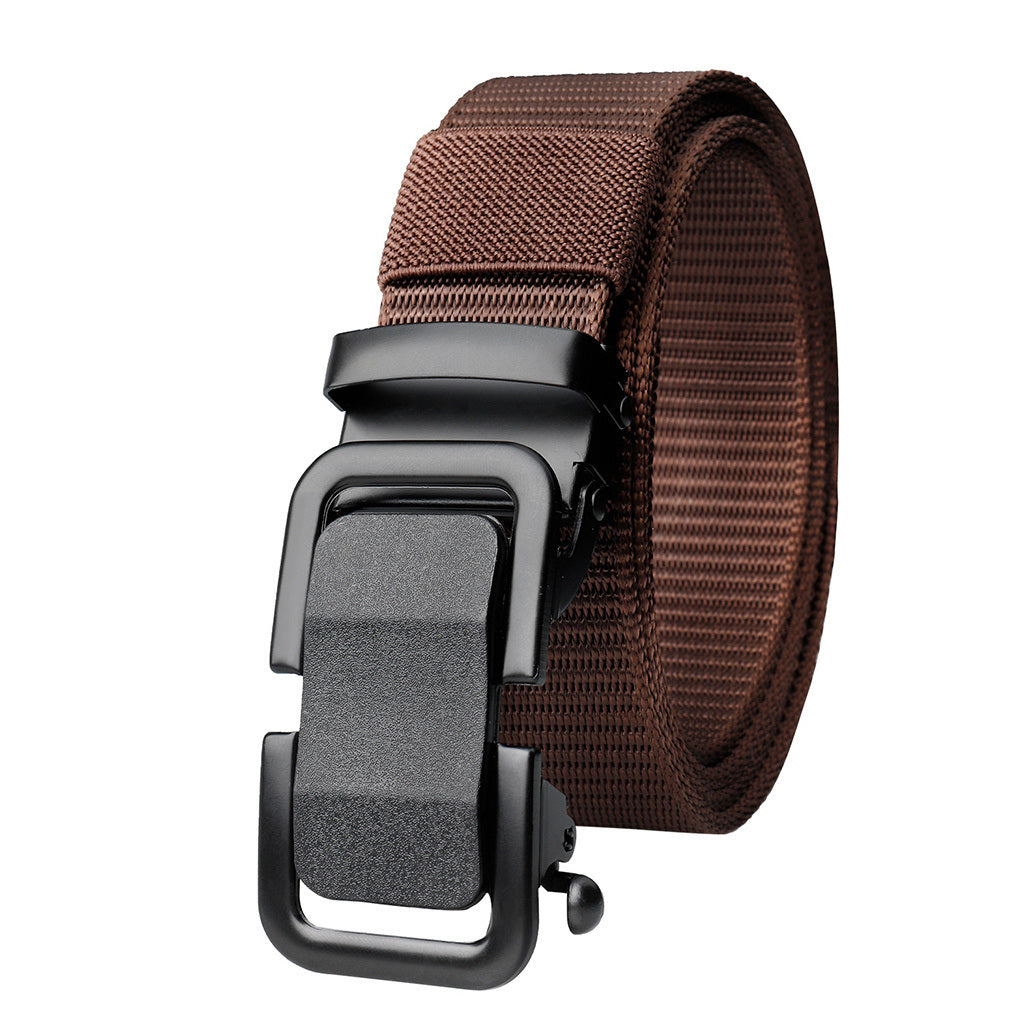 Men's Belt Automatic Metal Buckle Nylon Canvas Webbing Belt Outdoor Work Belt; Nylon Belt With Click Buckle