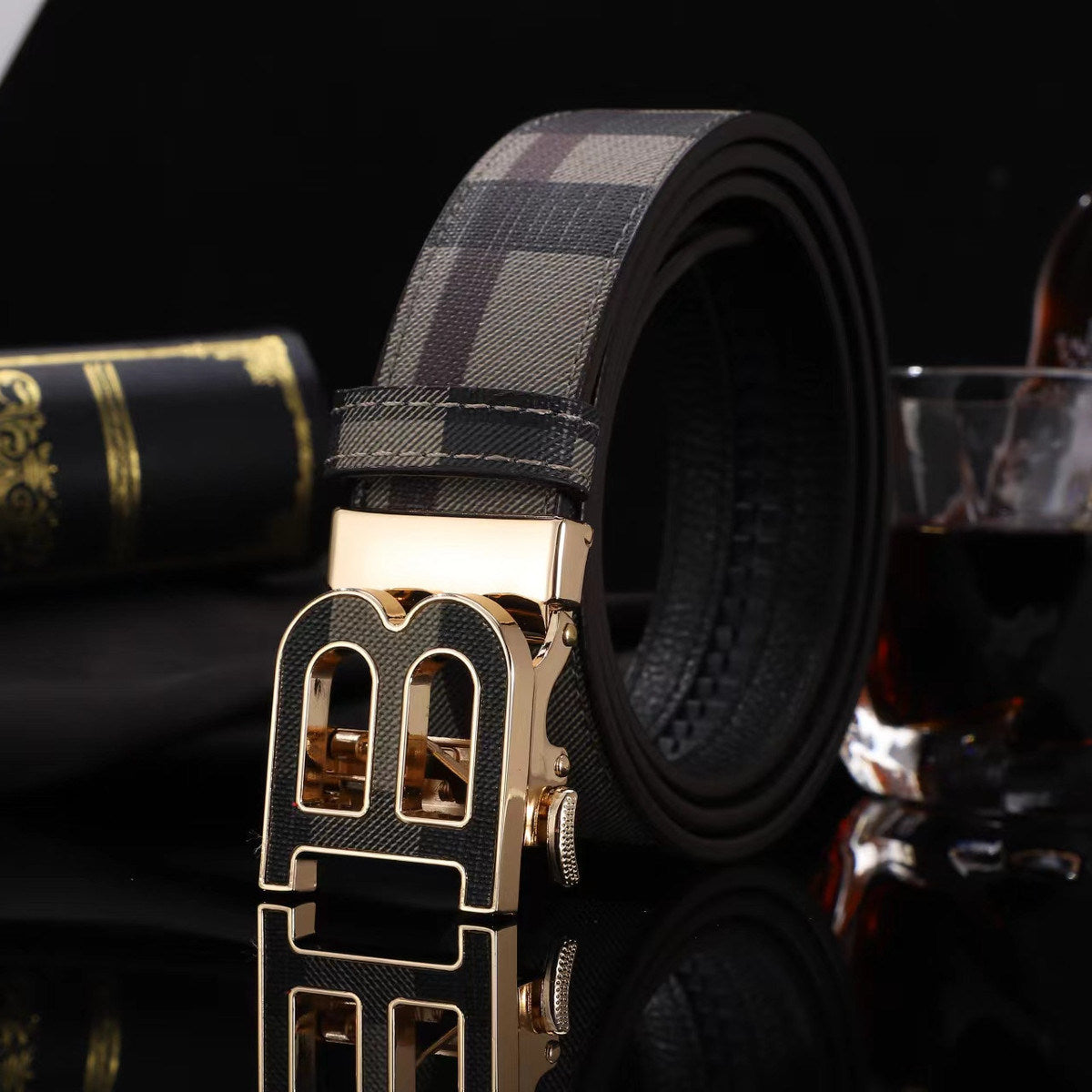 New Men's Plaid Trendy Durable Strong Alloy Belt