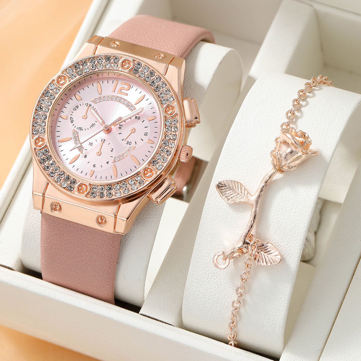 2Pc/Set 1Pc Decor Quartz Watch & 1Pcs Bracelet Fancy Women Watches Jewelry Sophisticated And Stylish Women Watch
