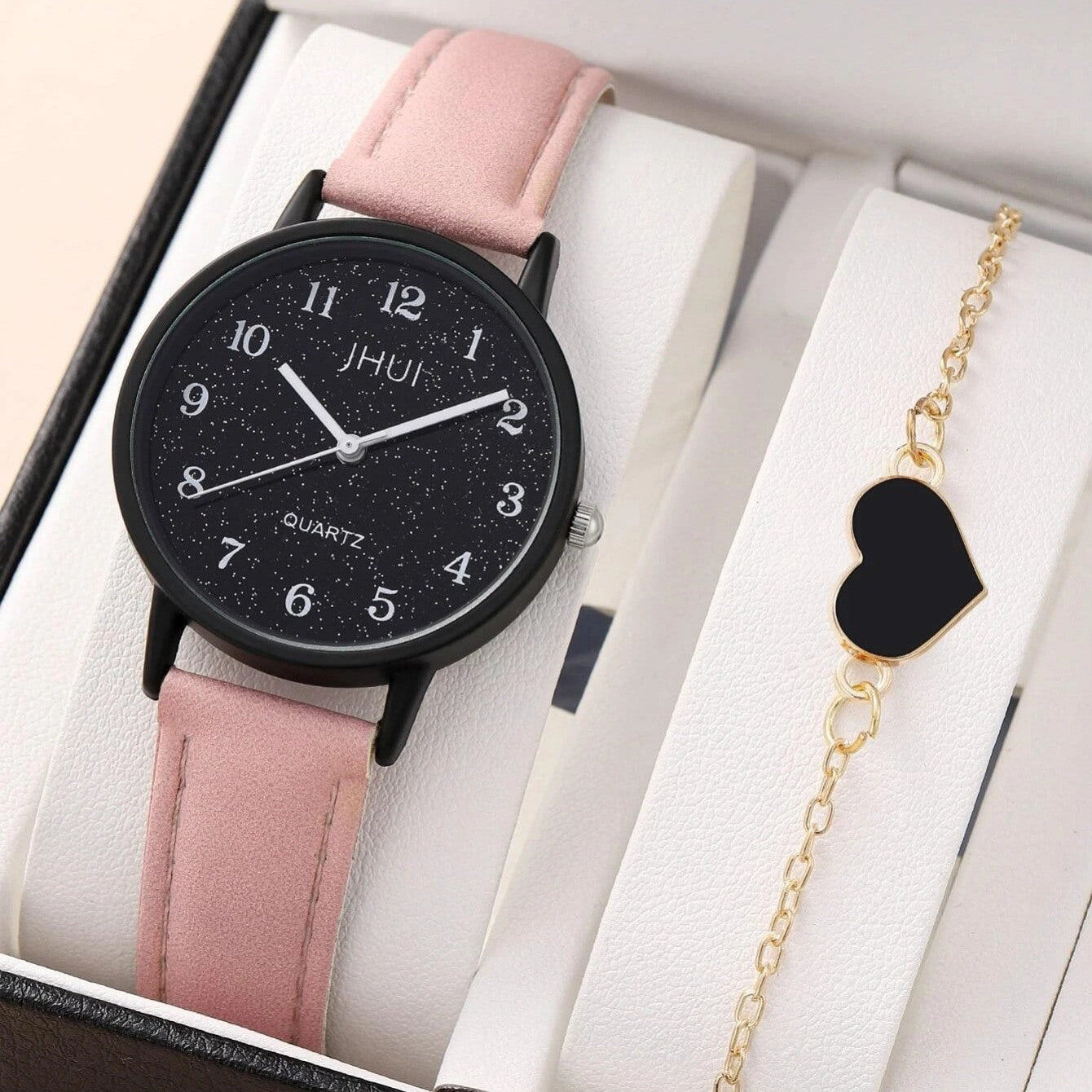 1pc Round Pointer Quartz Watch & 1pc Bracelet Fancy Women Watches Jewelry Sophisticated And Stylish Women Watch