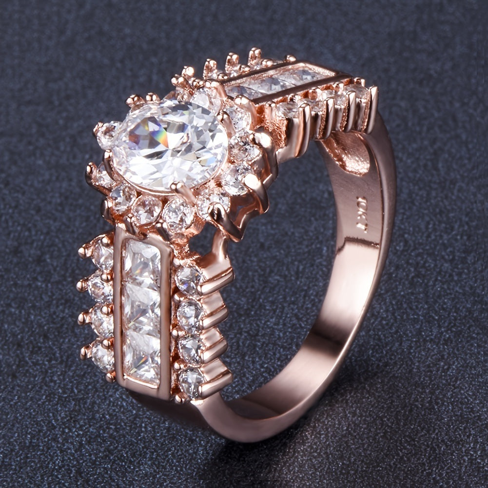 One Rose Gold Oval Zircon Square Rhinestone Ring Women's Fashion Jewelry