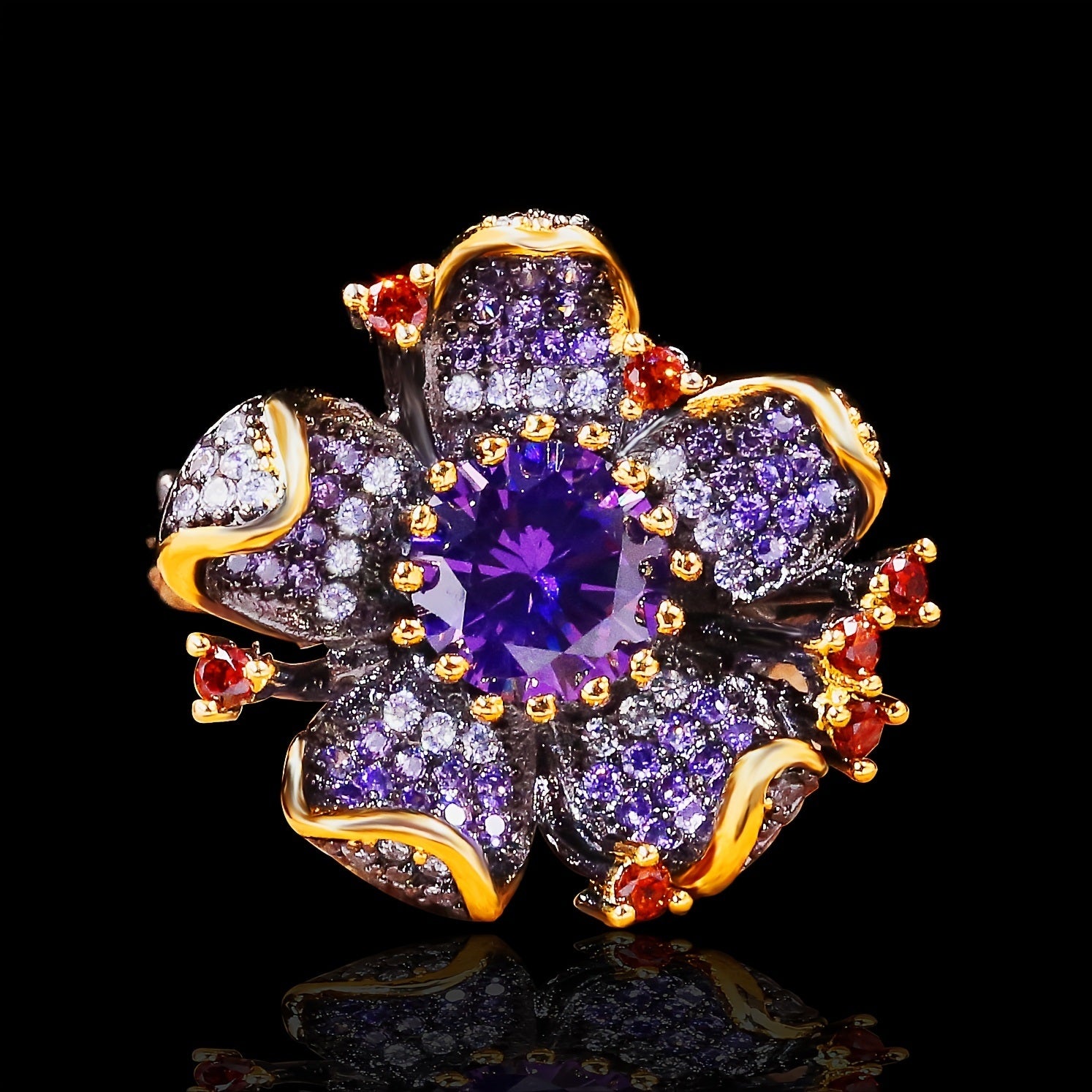 Personality Flower Shape Inlaid Zircon Ring For Women Party Prom Decor Jewelry