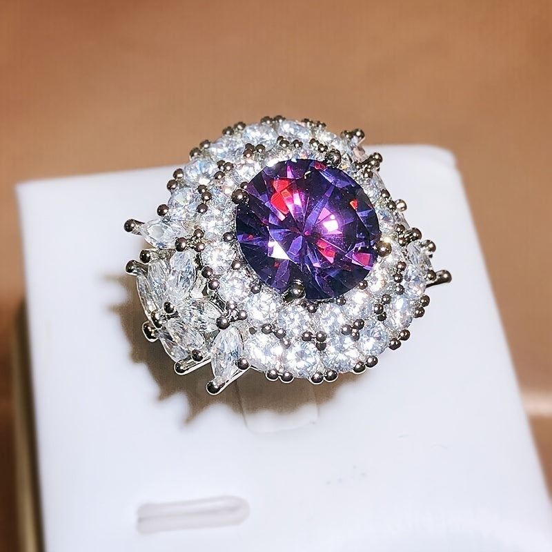 Women's Purple Orchid Zircon Retro Ring Sparkling Ladies Hand Jewelry Gift