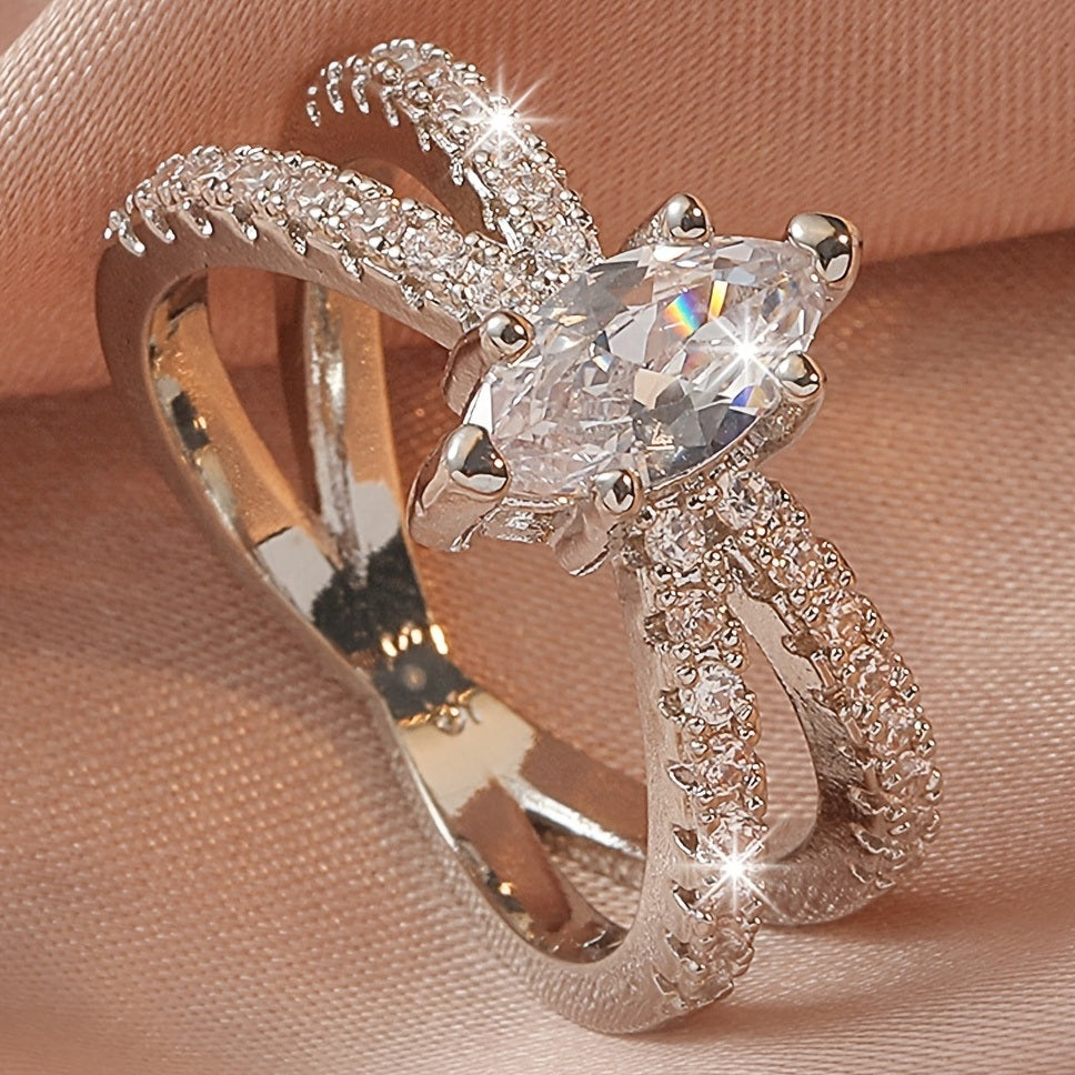 Ladies Elegant Zircon Wedding Engagement Ring Exquisite Jewelry Gift