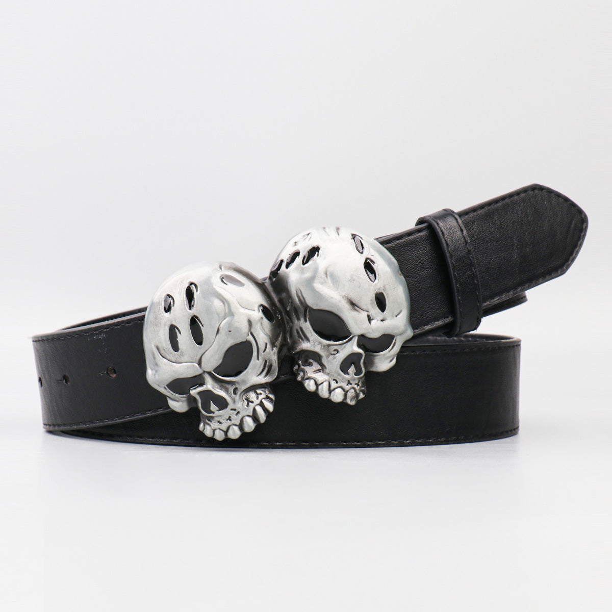 Men's Silver Metal Black PU Leather Belt