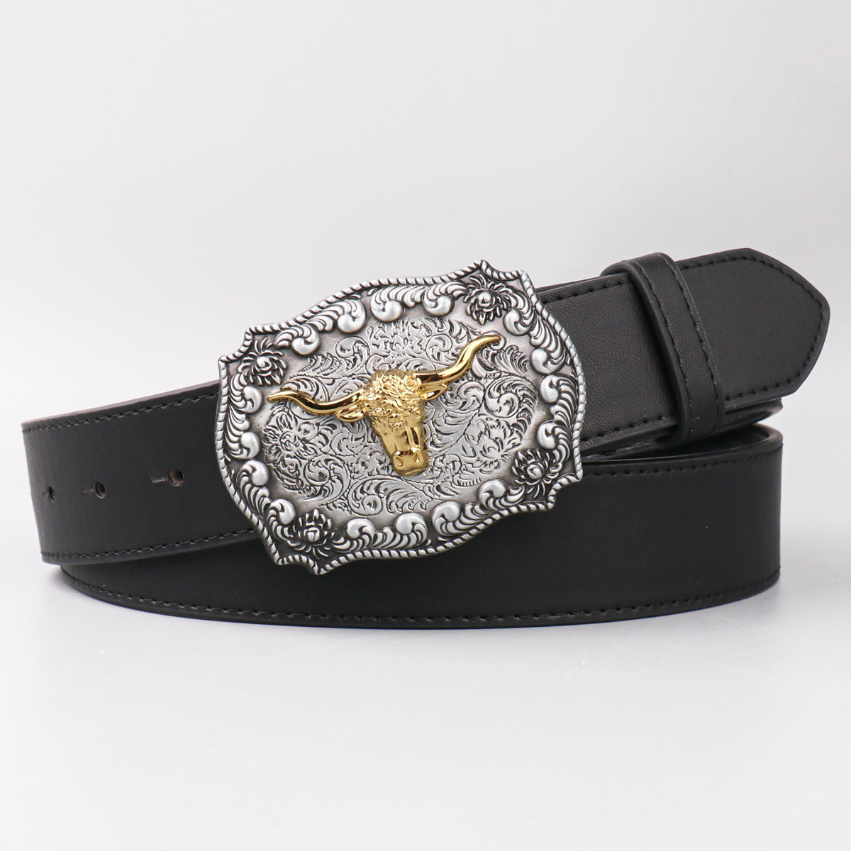 1pc Vintage Western Cowboy Cow Head Casual Men's Belt Personalized PU Leather Belt