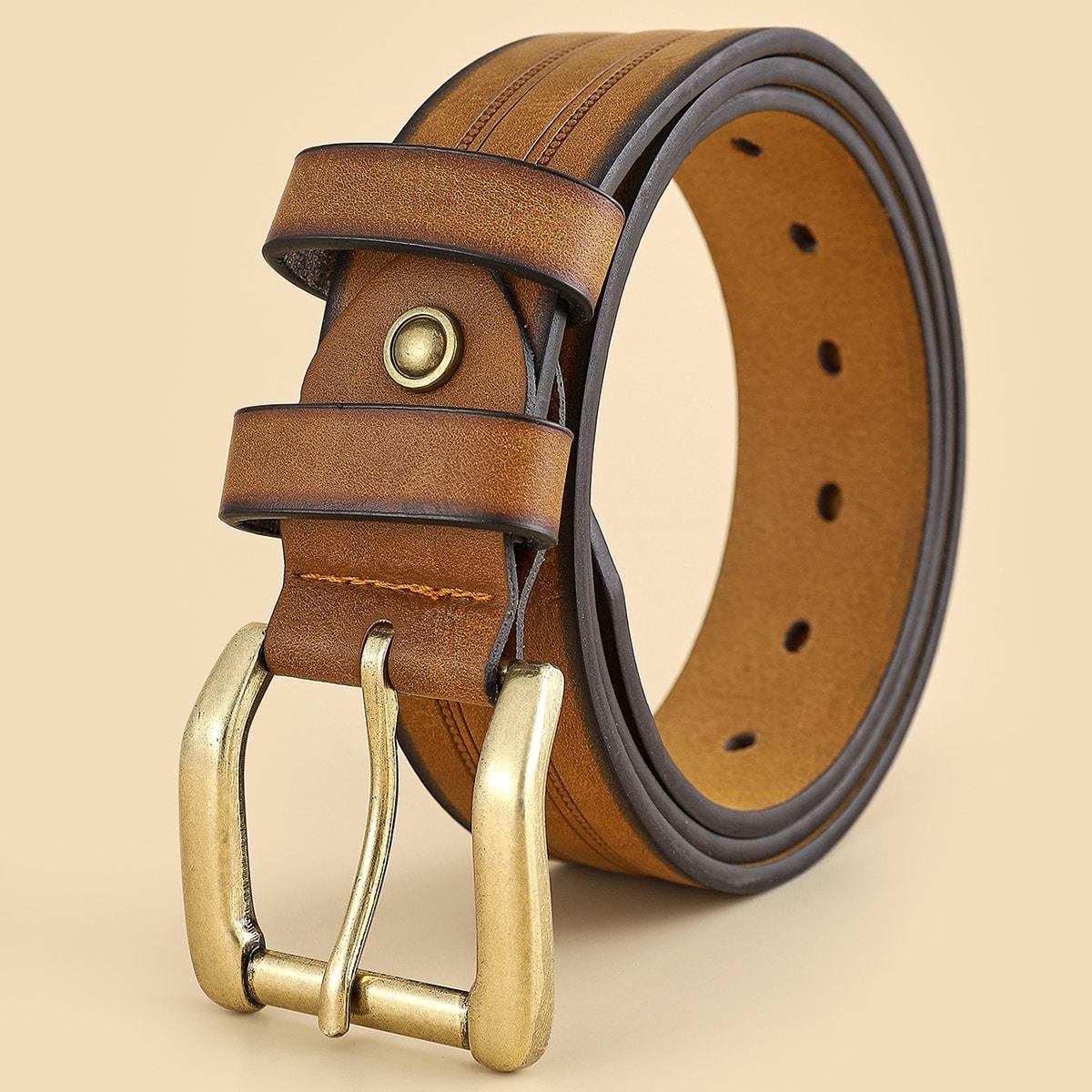 Western Denim Vintage Belt Fashion Casual Belt Commercial Men Belt Brown