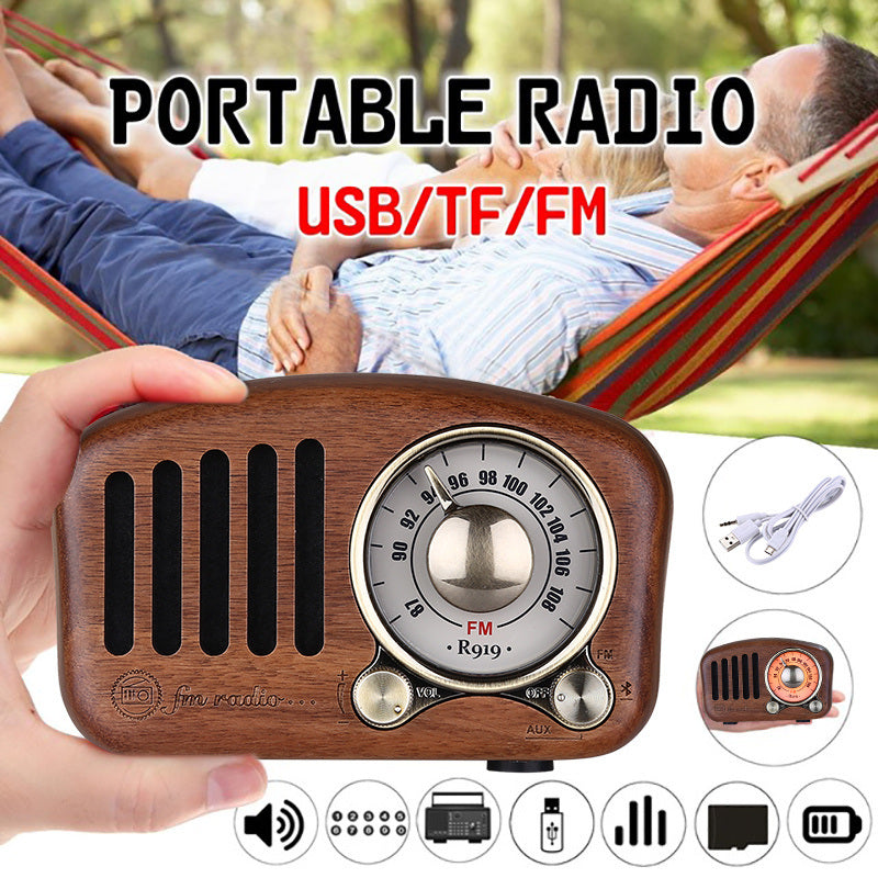 Portable FM Radio (R919) With 5.0 BT Speaker; Walnut Wooden FM Radio With Old Fashioned Classic Style; Strong Bass Enhancement; Loud Volume