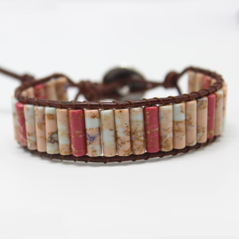 1pc Bohemian Trendy Rectangular Cylindrical Colorful Woven Stone Bracelet For Men Artificial Jewelry