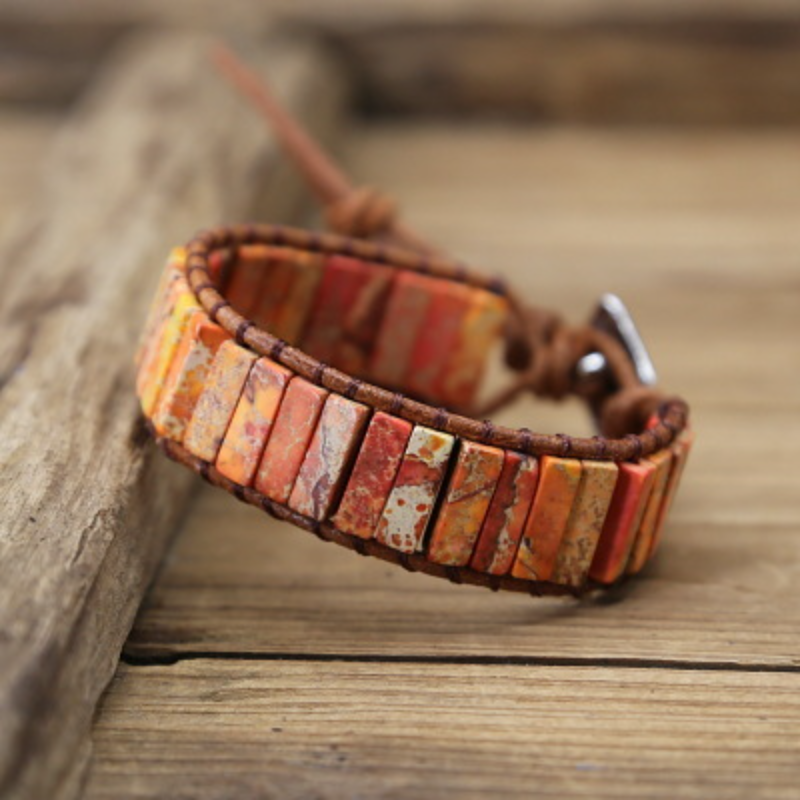 1pc Bohemian Trendy Rectangular Cylindrical Colorful Woven Stone Bracelet For Men Artificial Jewelry