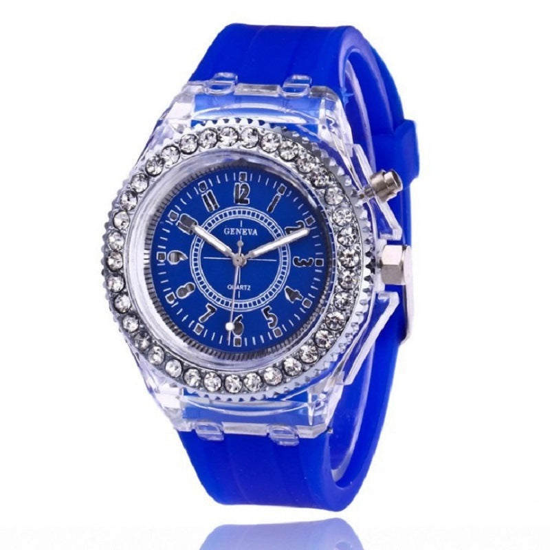 Luminous Watch Rhinestone LED Flash Couple Silicone For Women Unisex Round Quartz Sports Watch