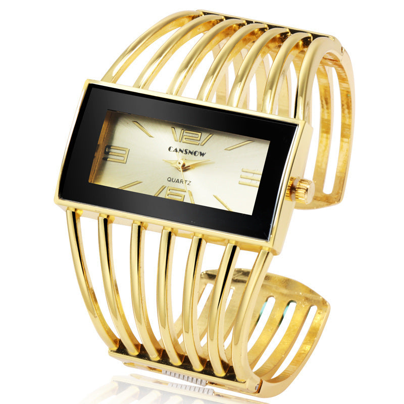 Women Luxury Cuff Bracelet Rectangular Dial Hollow Analog Quartz Wrist Watch For Ladies