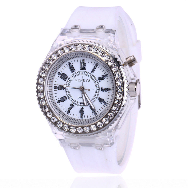 Luminous Watch Rhinestone LED Flash Couple Silicone For Women Unisex Round Quartz Sports Watch