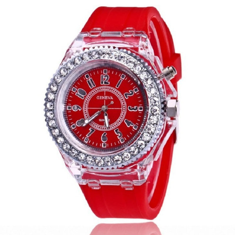 Luminous Watch Rhinestone LED Flash Couple Silicone For Women Unisex Round Quartz Sports Watch