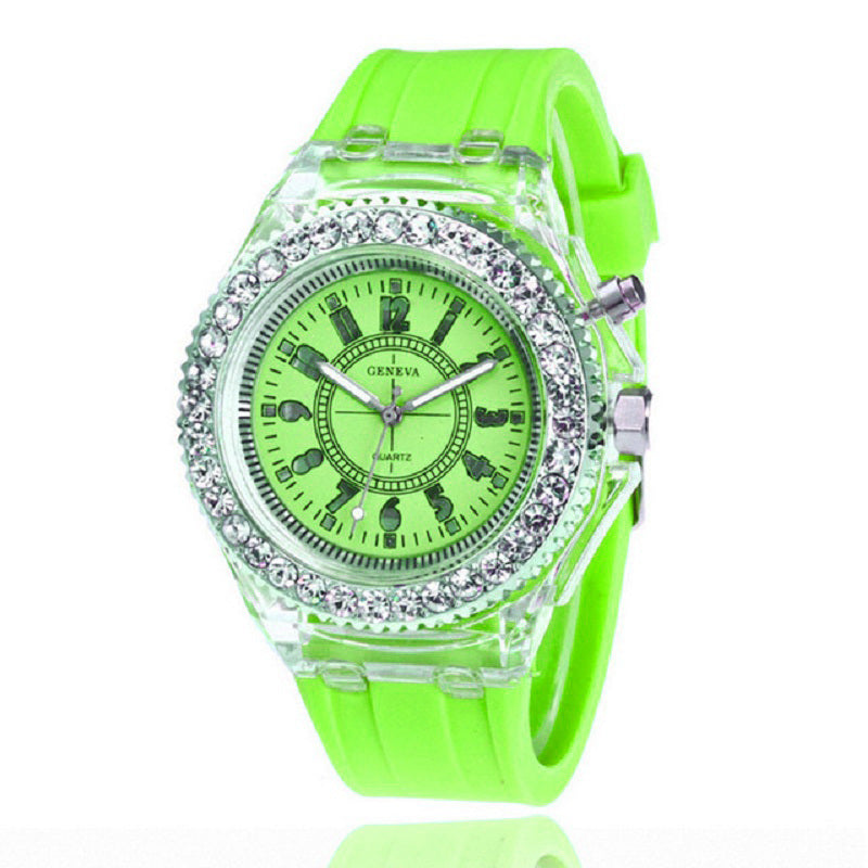 Luminous Watch Rhinestone LED Flash Couple Silicone For Women Unisex Round Quartz Sports Watch