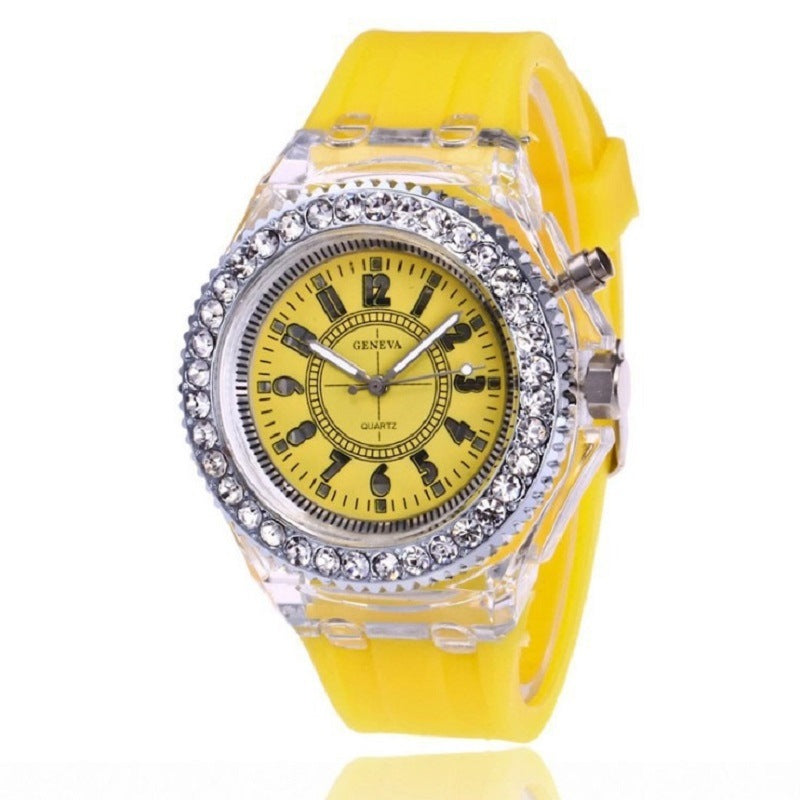 Luminous Watch Rhinestone LED Flash Couple Silicone For Women Unisex Round Quartz Sports Watch