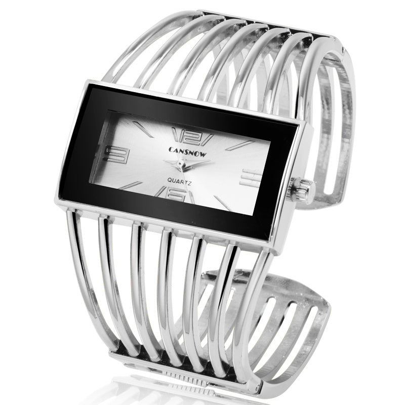 Women Luxury Cuff Bracelet Rectangular Dial Hollow Analog Quartz Wrist Watch For Ladies