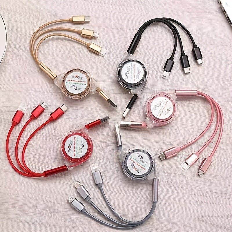 3-in-1 Multifunctional USB Charger Cable Micro USB Type C Charging Cable; Retractable Roller Structure Design For Phone Android Smartphone Connector