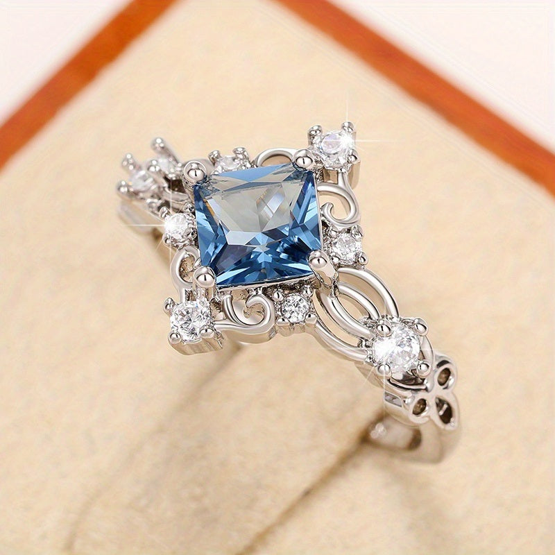 Delicate 4 Prong Setting Princess Square Cut Rings For Women Engagement Wedding Silver Plated Gemstone Rings