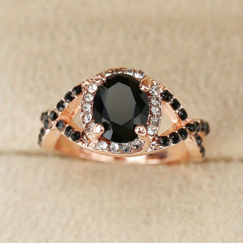 Simple Alloy Ring Inlaid Shiny Black Zircon Women's Vintage Wedding Ring