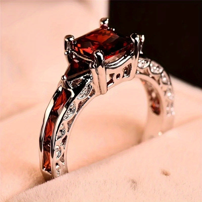 1pc Classic Fashion Elegant Men's Black Zircon Engagement Ring Gorgeous Bridal Princess Square Cut Red Garnet Wedding Band Party Jewelry Gift Fine Jewelry