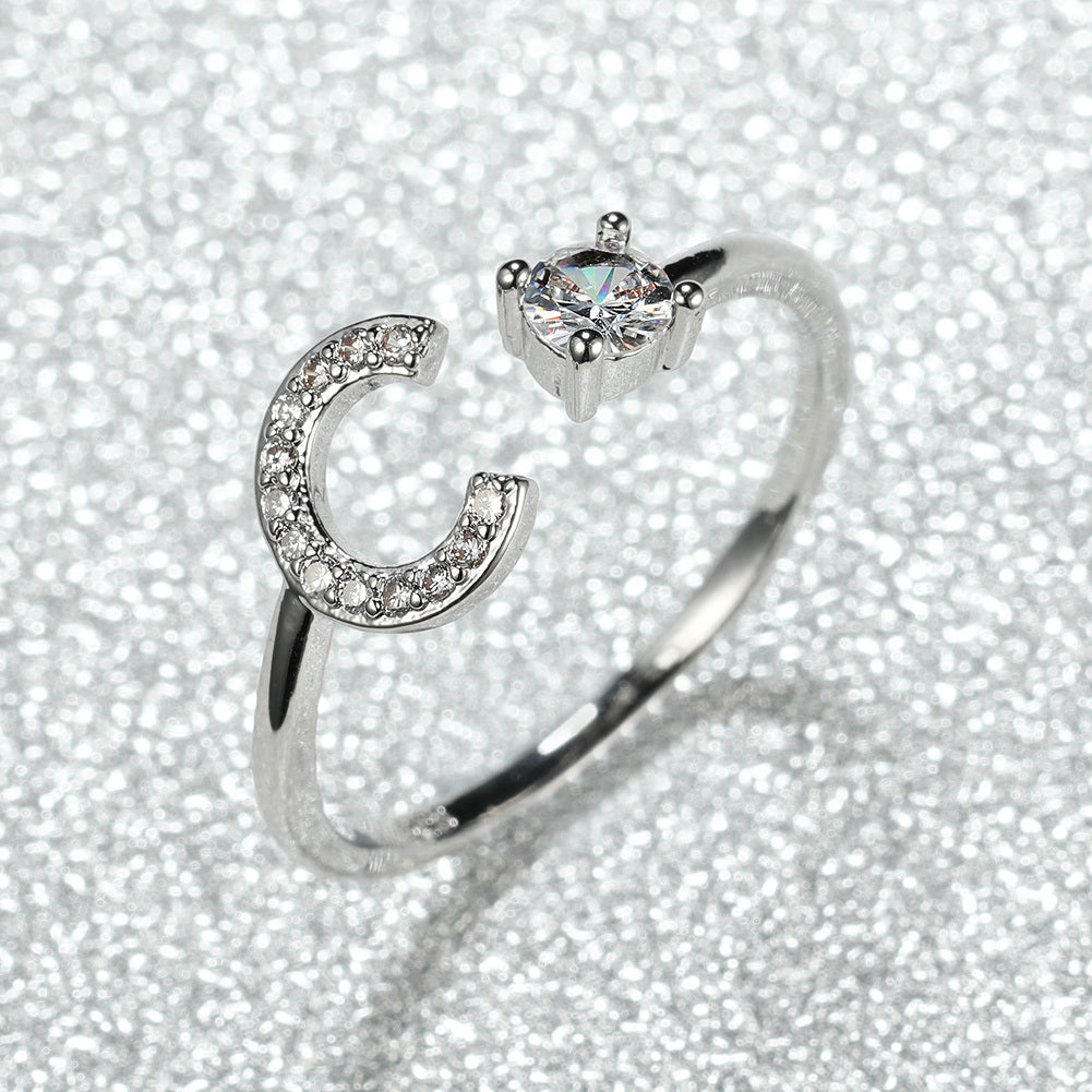 Trendy Silvery ABCDJ Alphabet Rings Stainless Steel Rings Wedding Decorative Love Rings Bridesmaid Couple Gifts
