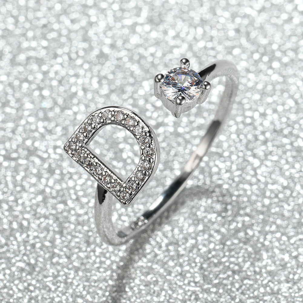 Trendy Silvery ABCDJ Alphabet Rings Stainless Steel Rings Wedding Decorative Love Rings Bridesmaid Couple Gifts