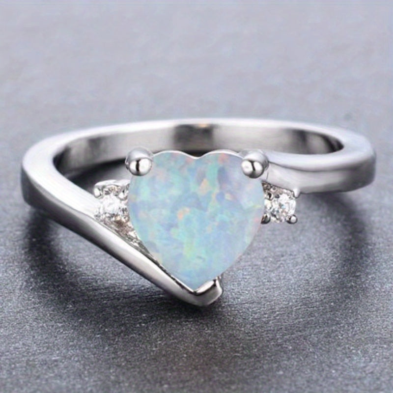 1pc Moonstone Heart Rhinestone Ring Gift For Men And Women