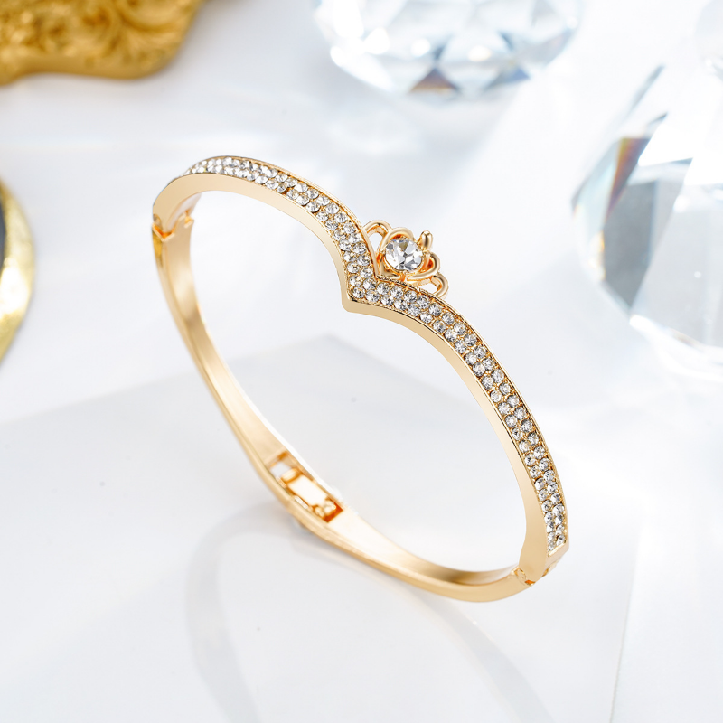 New Fashion Heart-Shaped Diamond Inlaid Crown Bracelet Korean Popular Rose Gold Bracelet Ring Female Accessories