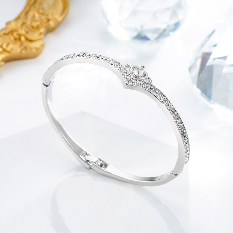New Fashion Heart-Shaped Diamond Inlaid Crown Bracelet Korean Popular Rose Gold Bracelet Ring Female Accessories