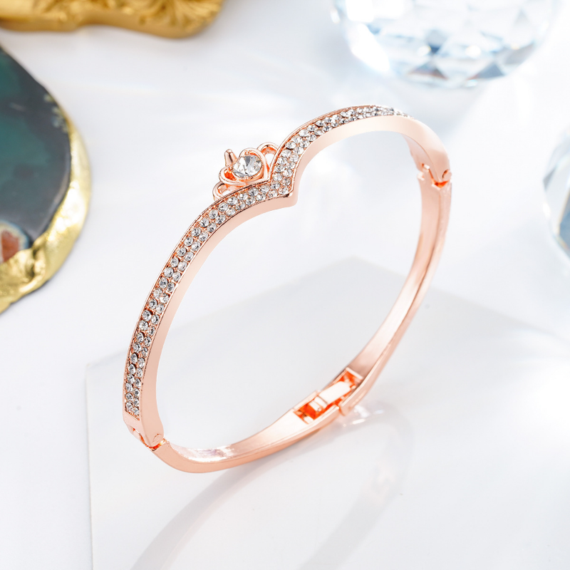 New Fashion Heart-Shaped Diamond Inlaid Crown Bracelet Korean Popular Rose Gold Bracelet Ring Female Accessories