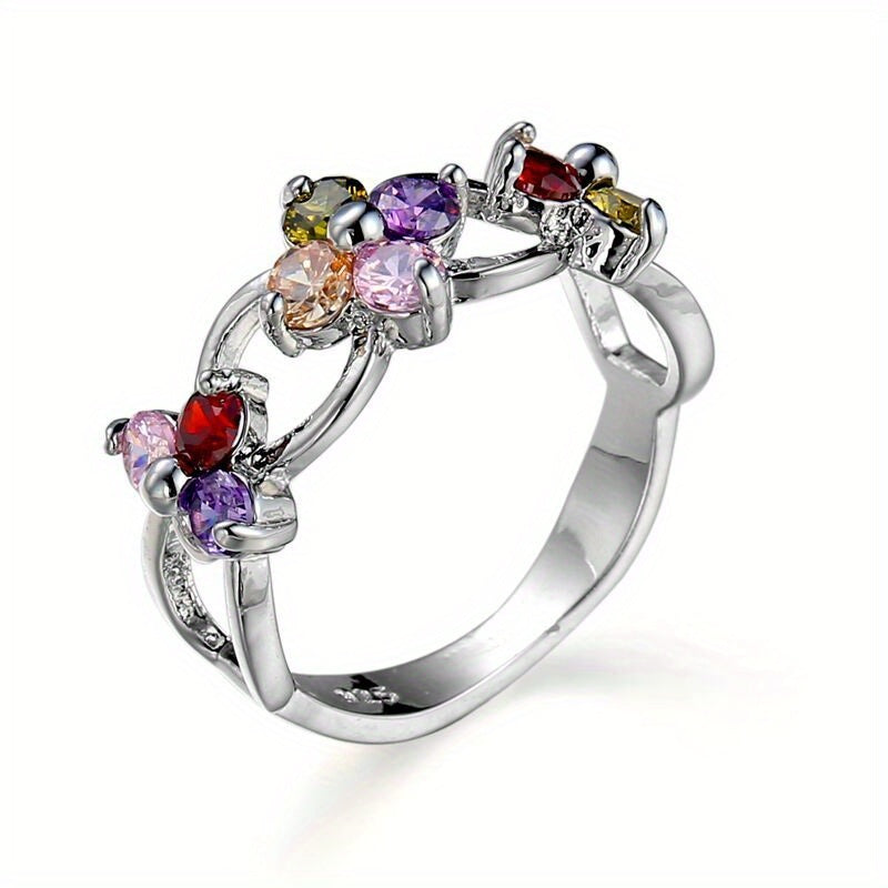 1pc Popular Fashionable And Creative Ring With Mixed Color Plum Blossom For Wedding Valentine's Day Gift For Unisex