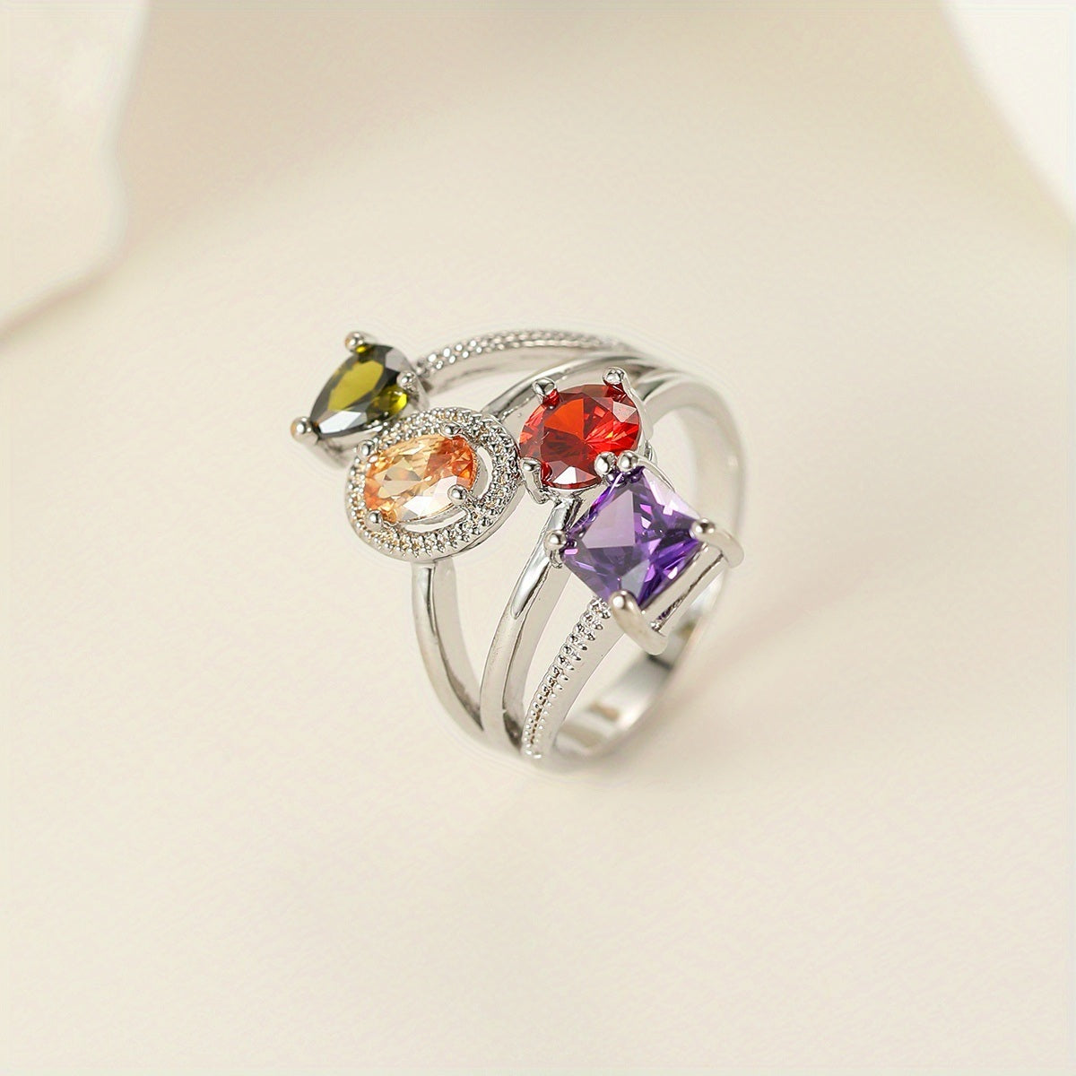 Popular Fashionable Beach Colorful Gemstone Ring Wedding Party Ornament