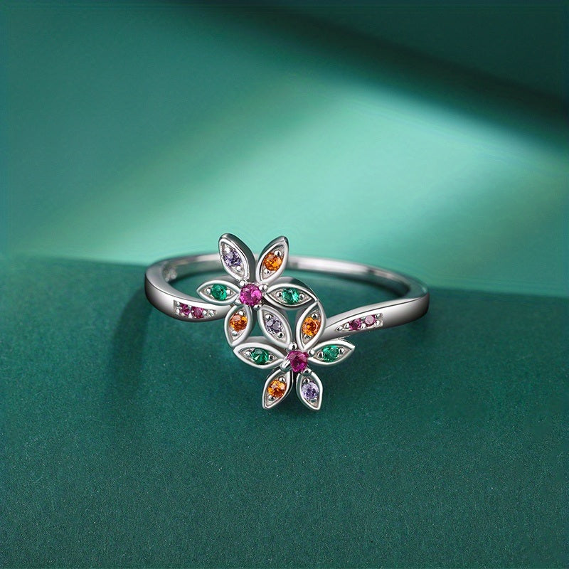 Mixed Color Zircon Ring S925 Sterling Silver Ring Jewelry Gift For Women Girl Birthday Valentine's Day Anniversary