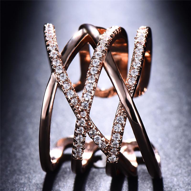 Luxury Zirconia Cross Wide Open Ring Adjustable 18K Gold Plated Delicate Jewelry Wedding Engagement Party Decor For Bride Women Girls Gift