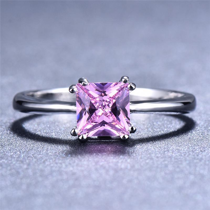 Women 4-Prong Square Zircon Eternity Wedding Engagement Ring 18K Gold Plated Fine Jewelry