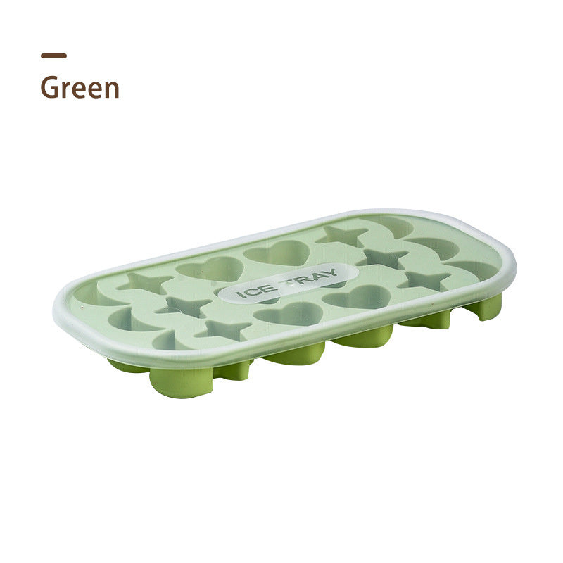 1pc 18 Holes Silicone Ice Tray With Cover; 18 Grids Flexible Ice Tray With Moon; Star And Heart-shaped Mold For DIY Handmade Ice Cube; Pink; Yellow; Green; Blue Silicone FLexible Ice Tray