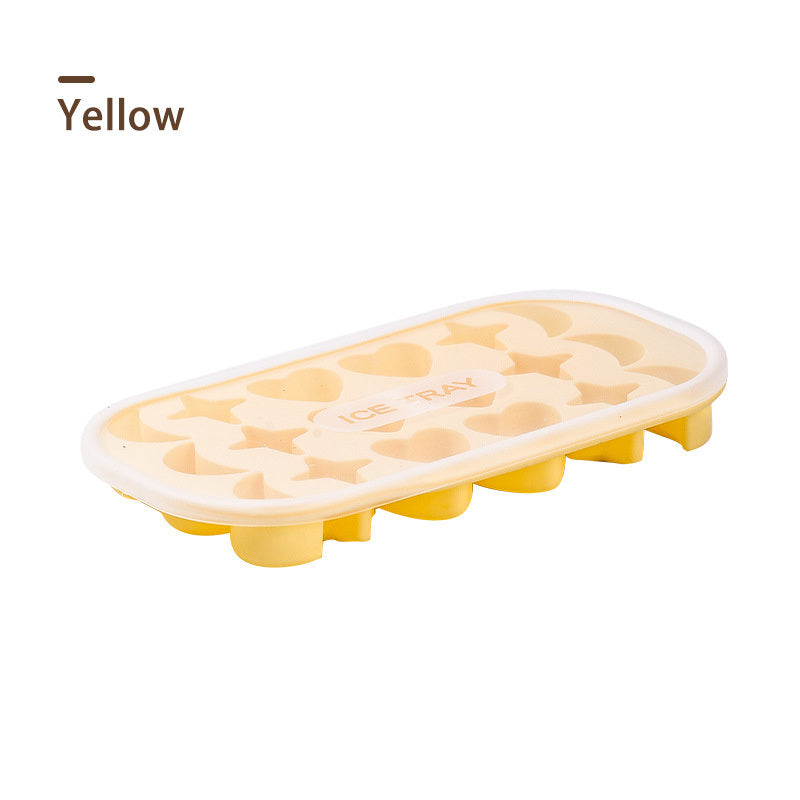 1pc 18 Holes Silicone Ice Tray With Cover; 18 Grids Flexible Ice Tray With Moon; Star And Heart-shaped Mold For DIY Handmade Ice Cube; Pink; Yellow; Green; Blue Silicone FLexible Ice Tray